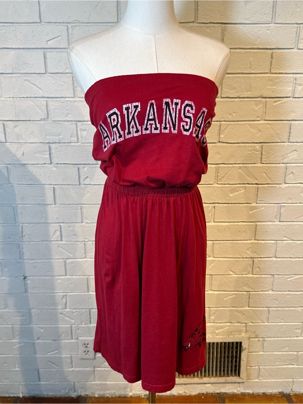 Arkansas Razorbacks Retro Brand Strapless Red Dress Womens S NWT